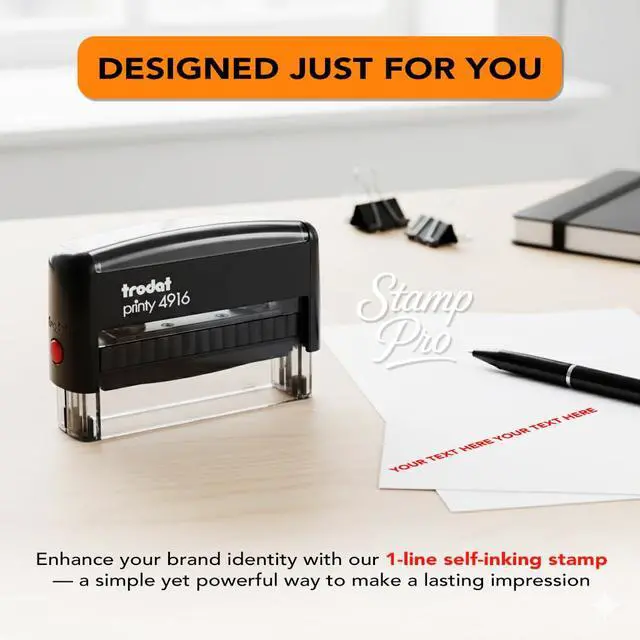 Alt view image 2 of 5 - Stamp Pro Self Inking 2 Line Custom Stamp Personalized Name or Text Stamp for Home, School, Crafts & Business Use Choose Size, Font Style & Ink Color (Wide)