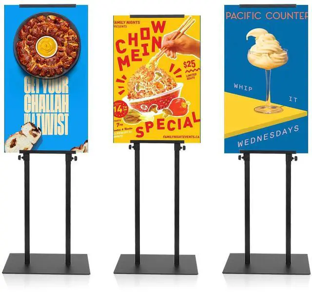 Main image of Poster Stands for Display, Heavy Duty Poster Stand, Black, 3-Pack | 3.7 lb Heavy Duty Base, Double-Sided Display, Adjustable up to 78", Tool-Free Setup, for Store/Restaurant/Office