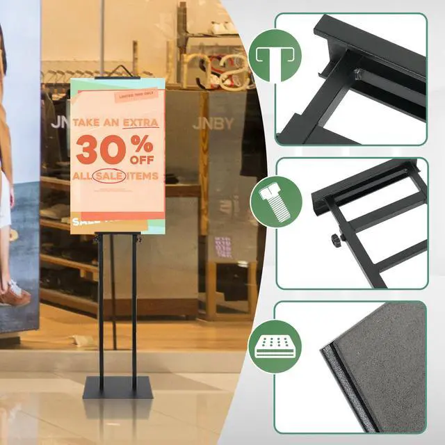 Alt view image 4 of 7 - Poster Stands for Display, Heavy Duty Poster Stand, Black, 3-Pack | 3.7 lb Heavy Duty Base, Double-Sided Display, Adjustable up to 78", Tool-Free Setup, for Store/Restaurant/Office