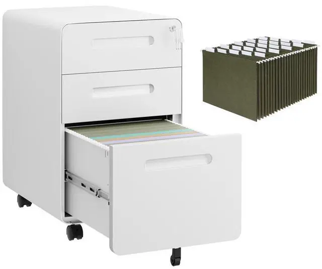 Main image of 3 Drawer Mobile File Cabinet with Lock, 4 Keys and 25 Letter File Folders | Heavy-Duty Steel Rolling Filing Cabinet Pre-Assembled Under Desk for Home Office Letters/Legal/A4 Hanging File Folders