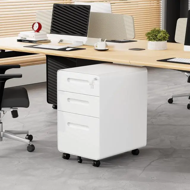 Alt view image 2 of 7 - 3 Drawer Mobile File Cabinet with Lock, 4 Keys and 25 Letter File Folders | Heavy-Duty Steel Rolling Filing Cabinet Pre-Assembled Under Desk for Home Office Letters/Legal/A4 Hanging File Folders