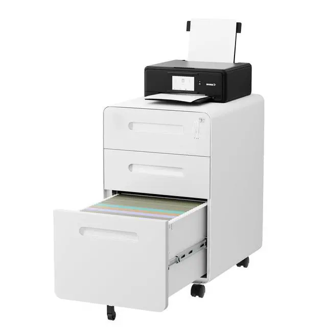 Alt view image 4 of 7 - 3 Drawer Mobile File Cabinet with Lock, 4 Keys and 25 Letter File Folders | Heavy-Duty Steel Rolling Filing Cabinet Pre-Assembled Under Desk for Home Office Letters/Legal/A4 Hanging File Folders