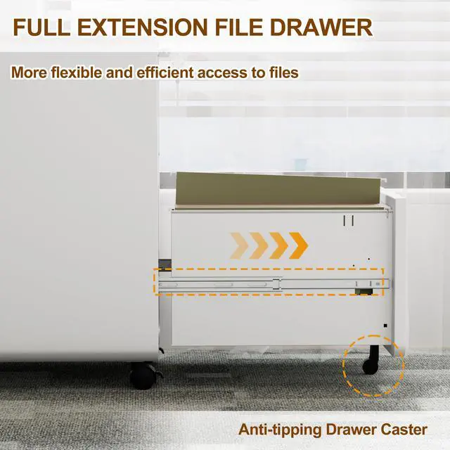 Alt view image 6 of 7 - 3 Drawer Mobile File Cabinet with Lock, 4 Keys and 25 Letter File Folders | Heavy-Duty Steel Rolling Filing Cabinet Pre-Assembled Under Desk for Home Office Letters/Legal/A4 Hanging File Folders