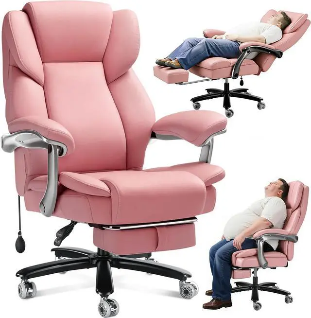 Main image of 600lbs Big and Tall Office Chair for Heavy People,Heavy Duty Comfy Executive Office Desk Chair with Adjustable Lumbar Support,High Back Reclining PU Leather Computer Chair (Classic, Pink)