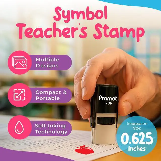Alt view image 2 of 6 - Teacher Self-Inking Stamp, Round Rubber Stamp (Red Apple) | Encourages Student Engagement, Makes Grading Faster, Crisp & Consistent Impressions, Built-In Self-Inking Mechanism