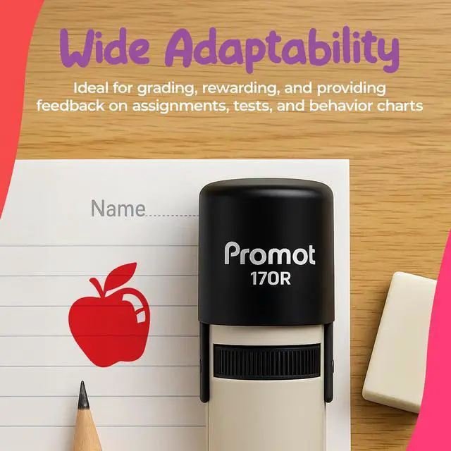 Alt view image 4 of 6 - Teacher Self-Inking Stamp, Round Rubber Stamp (Red Apple) | Encourages Student Engagement, Makes Grading Faster, Crisp & Consistent Impressions, Built-In Self-Inking Mechanism