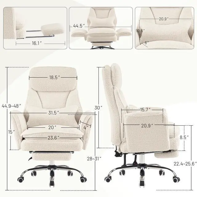 Alt view image 2 of 7 - Criss Cross Office Chair with Armrests & Wheels, Big and Tall Office Chair with Footrest, Flip Armrests for Pets, Wider Seat Cross Legged Office Chair, Ergonomic Chair, Teddy, Khaki