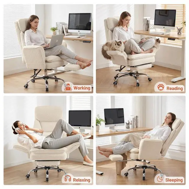 Alt view image 3 of 7 - Criss Cross Office Chair with Armrests & Wheels, Big and Tall Office Chair with Footrest, Flip Armrests for Pets, Wider Seat Cross Legged Office Chair, Ergonomic Chair, Teddy, Khaki