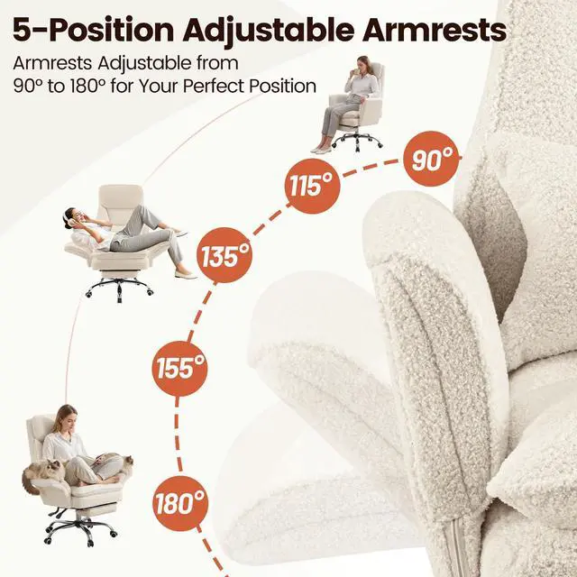 Alt view image 5 of 7 - Criss Cross Office Chair with Armrests & Wheels, Big and Tall Office Chair with Footrest, Flip Armrests for Pets, Wider Seat Cross Legged Office Chair, Ergonomic Chair, Teddy, Khaki