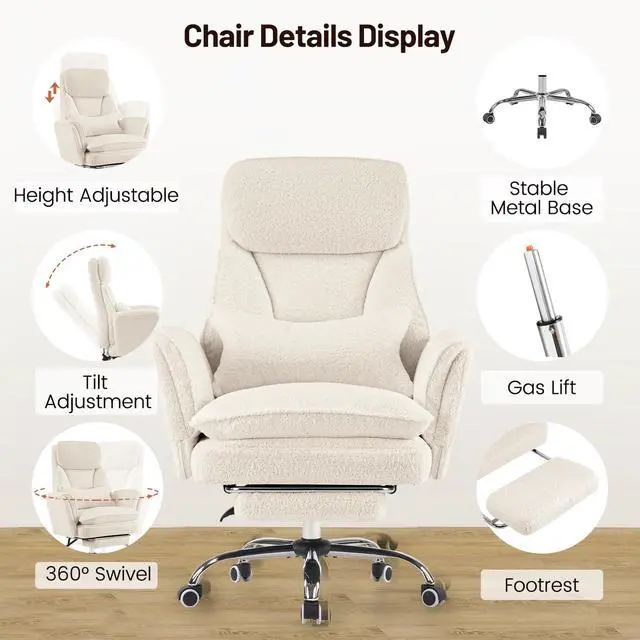 Alt view image 6 of 7 - Criss Cross Office Chair with Armrests & Wheels, Big and Tall Office Chair with Footrest, Flip Armrests for Pets, Wider Seat Cross Legged Office Chair, Ergonomic Chair, Teddy, Khaki