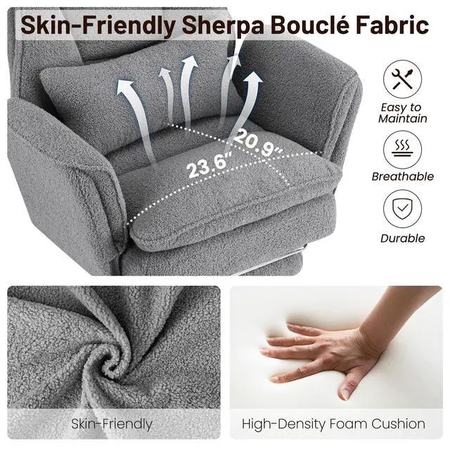 Alt view image 7 of 7 - Criss Cross Office Chair with Armrests & Wheels, Big and Tall Office Chair with Footrest, Flip Armrests for Pets, Wider Seat Cross Legged Office Chair, Ergonomic Chair, Teddy, LightGrey