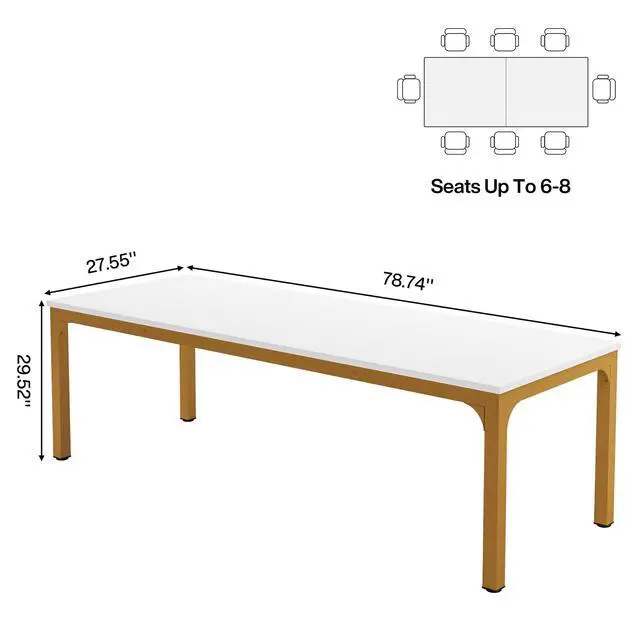Alt view image 2 of 7 - 6.5FT Conference Table, 78.7'' Rectangular Meeting Desk for 6-8 | Modern Extra Long Office Table with Wooden Tabletop, Easy Assembly Large Office Bussiness Desk with Metal Leg for Office
