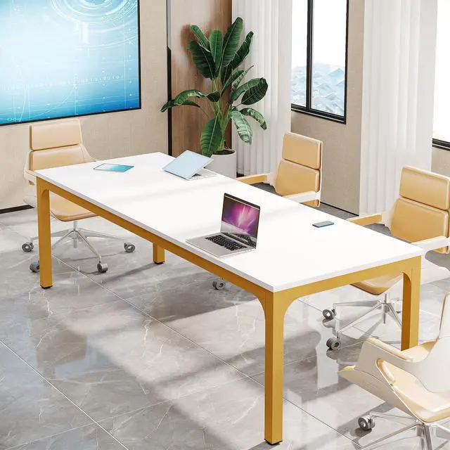 Alt view image 3 of 7 - 6.5FT Conference Table, 78.7'' Rectangular Meeting Desk for 6-8 | Modern Extra Long Office Table with Wooden Tabletop, Easy Assembly Large Office Bussiness Desk with Metal Leg for Office