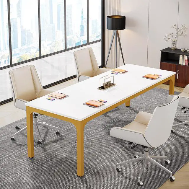 Alt view image 4 of 7 - 6.5FT Conference Table, 78.7'' Rectangular Meeting Desk for 6-8 | Modern Extra Long Office Table with Wooden Tabletop, Easy Assembly Large Office Bussiness Desk with Metal Leg for Office