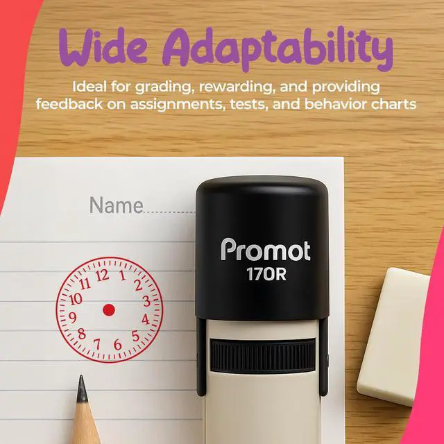 Alt view image 4 of 7 - Teacher Self-Inking Stamp, Round Rubber Stamp (Clock Red) | Encourages Student Engagement, Makes Grading Faster, Crisp & Consistent Impressions, Built-In Self-Inking Mechanism