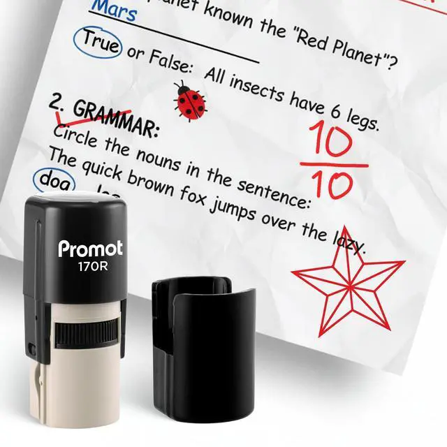Main image of Teacher Self-Inking Stamp, Round Rubber Stamp (Star Outline Red) | Encourages Student Engagement, Makes Grading Faster, Crisp & Consistent Impressions, Built-In Self-Inking Mechanism