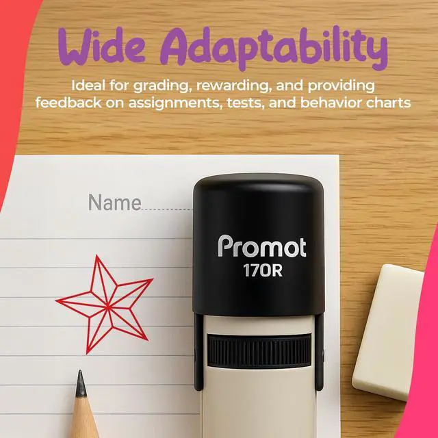Alt view image 4 of 7 - Teacher Self-Inking Stamp, Round Rubber Stamp (Star Outline Red) | Encourages Student Engagement, Makes Grading Faster, Crisp & Consistent Impressions, Built-In Self-Inking Mechanism