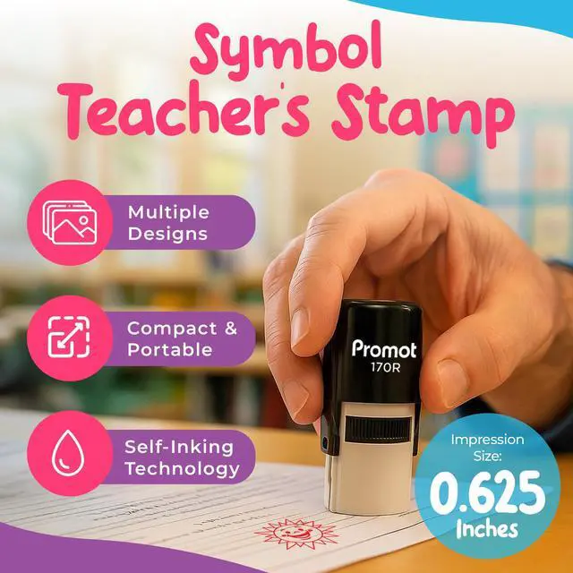 Alt view image 2 of 7 - Teacher Self-Inking Stamp, Round Rubber Stamp (Happy Sun Red) | Encourages Student Engagement, Makes Grading Faster, Crisp & Consistent Impressions, Built-In Self-Inking Mechanism