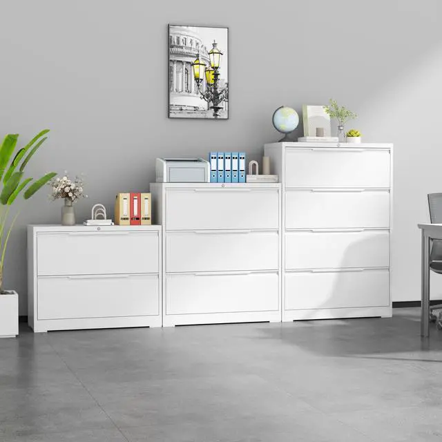 Alt view image 7 of 7 - 4 Drawer Lateral File Cabinet with Lock,Metal File Cabinets for Home Office,Locking Filing Cabinet for Letters/Legal/A4 Size, Assembly Required,White 4 Drawer-36 W