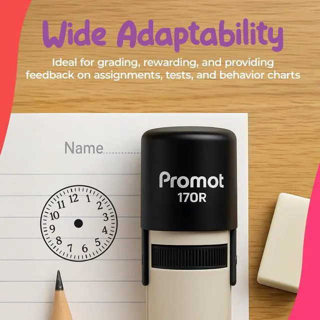 Alt view image 4 of 7 - Teacher Self-Inking Stamp, Round Rubber Stamp (Clock Black) | Encourages Student Engagement, Makes Grading Faster, Crisp & Consistent Impressions, Built-In Self-Inking Mechanism