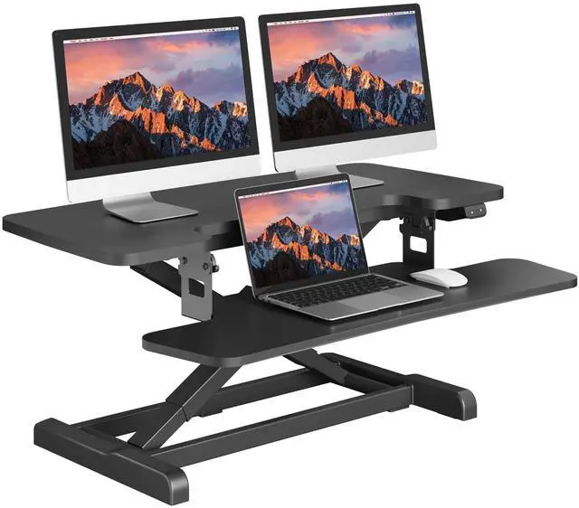Main image of 35" Electric Standing Desk Converter,Height Adjustable Riser for Office Home, Monitor and Laptop Workstation with Large Keyboard Tray, Black Color