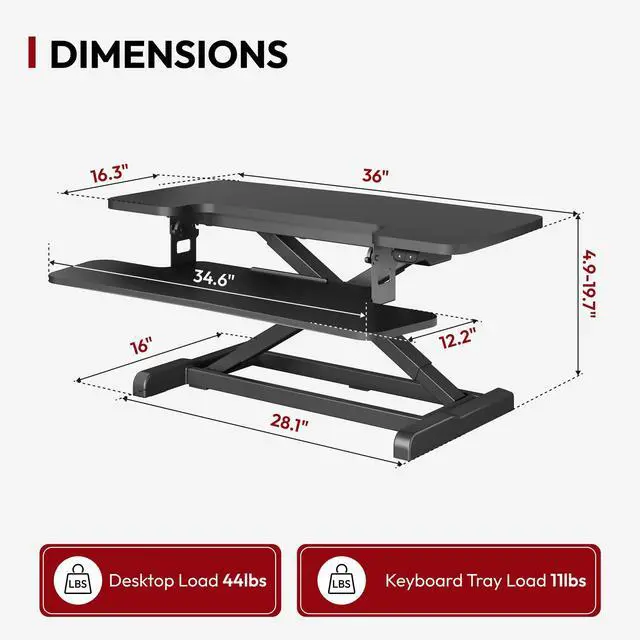 Alt view image 2 of 7 - 35" Electric Standing Desk Converter,Height Adjustable Riser for Office Home, Monitor and Laptop Workstation with Large Keyboard Tray, Black Color