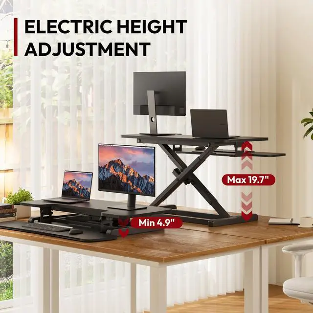 Alt view image 3 of 7 - 35" Electric Standing Desk Converter,Height Adjustable Riser for Office Home, Monitor and Laptop Workstation with Large Keyboard Tray, Black Color