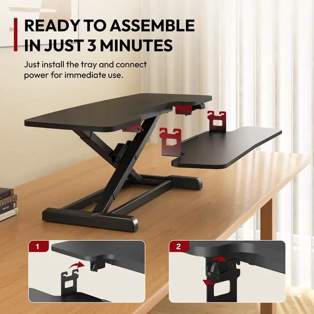 Alt view image 5 of 7 - 35" Electric Standing Desk Converter,Height Adjustable Riser for Office Home, Monitor and Laptop Workstation with Large Keyboard Tray, Black Color