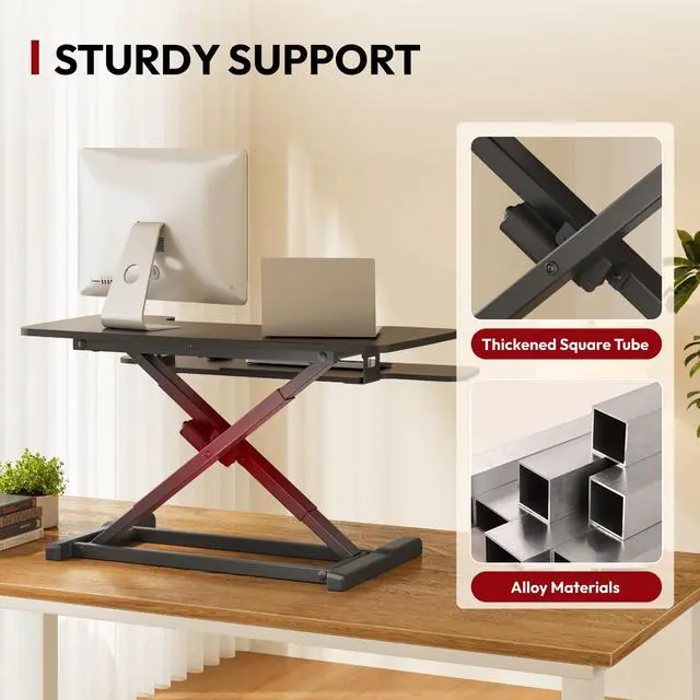Alt view image 6 of 7 - 35" Electric Standing Desk Converter,Height Adjustable Riser for Office Home, Monitor and Laptop Workstation with Large Keyboard Tray, Black Color