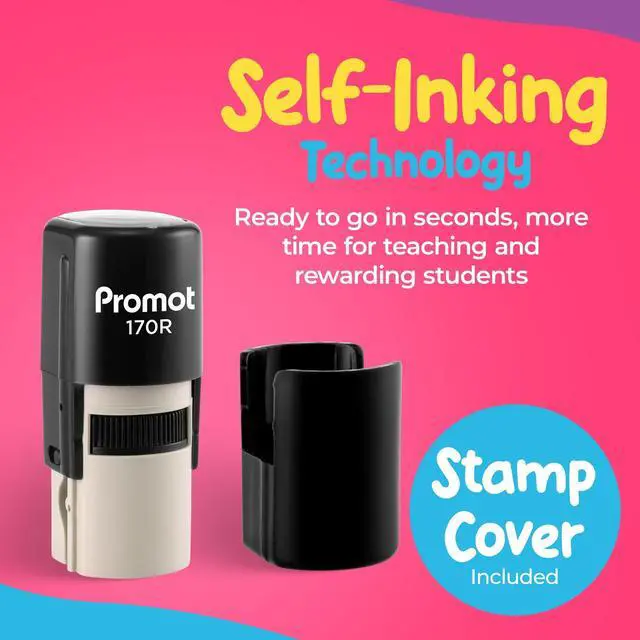 Alt view image 5 of 6 - Teacher Self-Inking Stamp, Round Rubber Stamp (Red Apple) | Encourages Student Engagement, Makes Grading Faster, Crisp & Consistent Impressions, Built-In Self-Inking Mechanism
