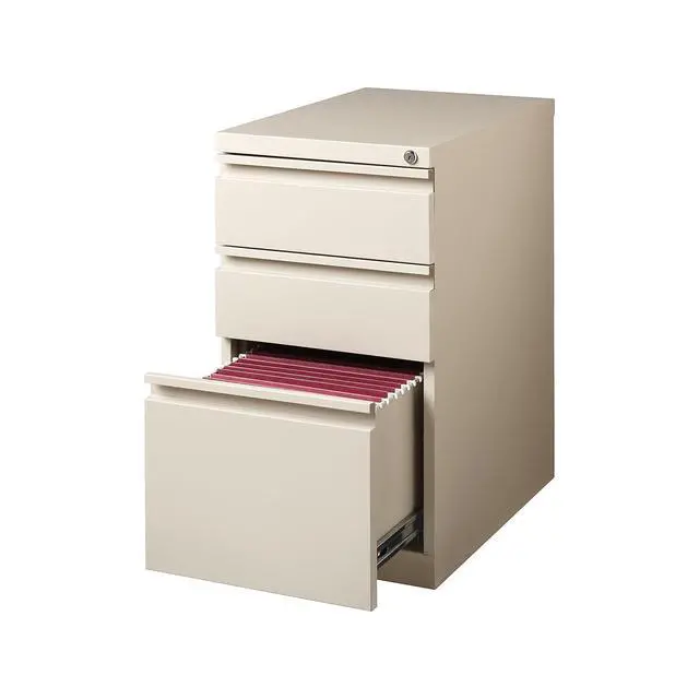 Alt view image 3 of 4 - Mobile Pedestal File Cabinet with Wheels, 3-Drawer, Putty | Rolling under-desk storage for letter-size documents and office supplies
