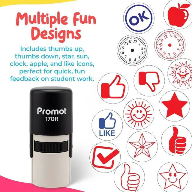 Alt view image 6 of 6 - Teacher Self-Inking Stamp, Round Rubber Stamp (Red Apple) | Encourages Student Engagement, Makes Grading Faster, Crisp & Consistent Impressions, Built-In Self-Inking Mechanism