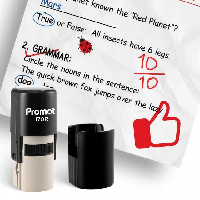 Main image of Teacher Self-Inking Stamp, Round Rubber Stamp (Like Red) | Encourages Student Engagement, Makes Grading Faster, Crisp & Consistent Impressions, Built-In Self-Inking Mechanism