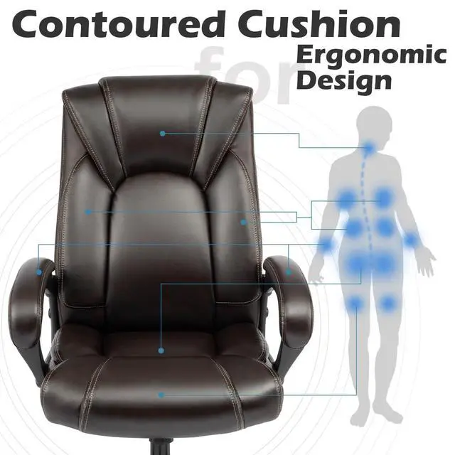 Alt view image 4 of 7 - Executive Office Chair with Spring Cushion,Hydrolysis-Resistant Leather | Spring cushion comfort,5-year leather.BIFMA sturdy, 300lbs.Tilt function,easy assemble.Great for office/gaming