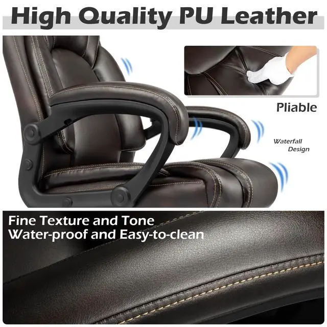 Alt view image 3 of 7 - Executive Office Chair with Spring Cushion,Hydrolysis-Resistant Leather | Spring cushion comfort,5-year leather.BIFMA sturdy, 300lbs.Tilt function,easy assemble.Great for office/gaming