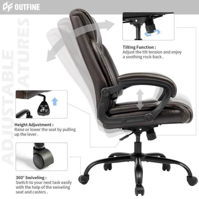 Alt view image 5 of 7 - Executive Office Chair with Spring Cushion,Hydrolysis-Resistant Leather | Spring cushion comfort,5-year leather.BIFMA sturdy, 300lbs.Tilt function,easy assemble.Great for office/gaming