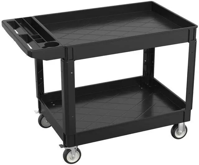 Main image of 2 Tier Plastic Rolling Cart Utility Cart on Wheels, Heavy Duty Tool Carts with Ergonomic Storage Handle and Deep Shelfs, Work Cart Service Carts for Garage, Warehouse, Workshop, Office, Cleaning
