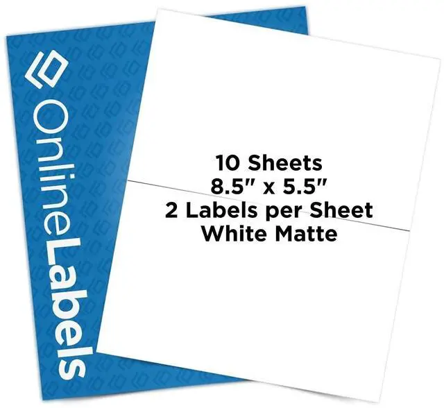 Main image of 8.5 x 5.5 Half-Sheet Shipping Labels - Permanent, White Matte - for FBA, FedEx, UPS - Pack of 20 Labels, 10 Sheets - Inkjet/Laser Printers