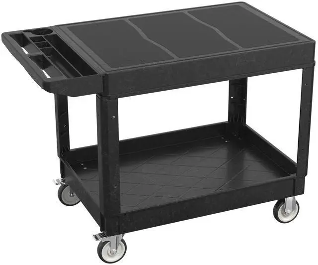 Main image of Large Garage Flat Top Utility Cart, Heavy Duty 2 Shelf Tool Cart Service Cart Rolling Push Carts with Ergonomic Handle 5" Swivel Casters
