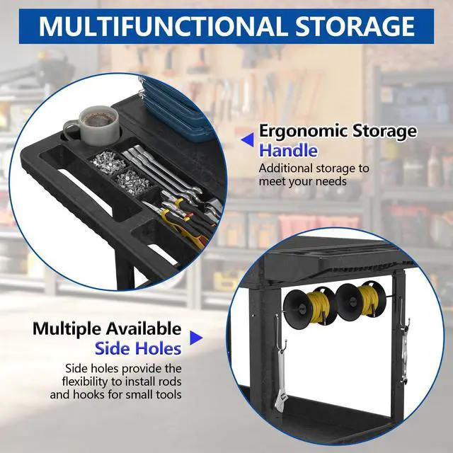 Alt view image 3 of 7 - Large Garage Flat Top Utility Cart, Heavy Duty 2 Shelf Tool Cart Service Cart Rolling Push Carts with Ergonomic Handle 5" Swivel Casters