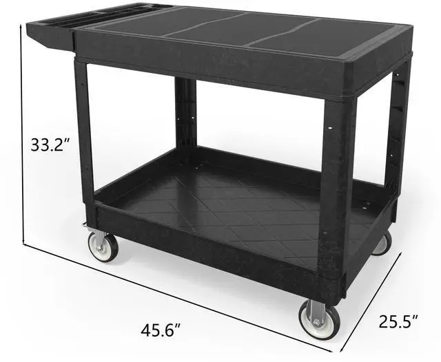Alt view image 2 of 7 - Large Garage Flat Top Utility Cart, Heavy Duty 2 Shelf Tool Cart Service Cart Rolling Push Carts with Ergonomic Handle 5" Swivel Casters
