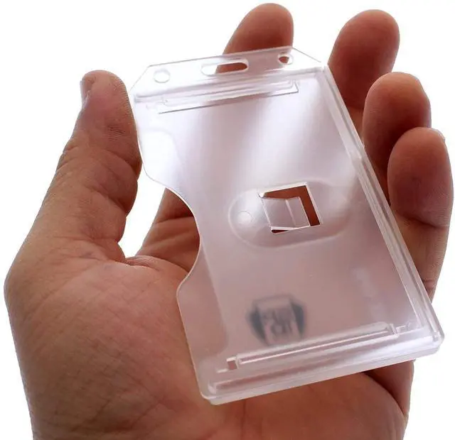 Alt view image 4 of 7 - Bulk 50 Pack - Clear Hard Plastic Badge Holder Vertical - Side Load 2 Card Protector - Multiple Card ID Badge Holders - Heavy Duty Rigid/Hard Plastic by (Clear)
