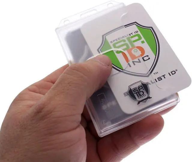 Alt view image 5 of 7 - Bulk 50 Pack - Clear Hard Plastic Badge Holder Vertical - Side Load 2 Card Protector - Multiple Card ID Badge Holders - Heavy Duty Rigid/Hard Plastic by (Clear)