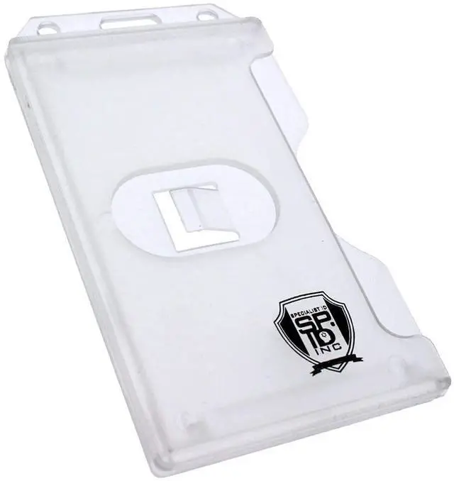 Alt view image 6 of 7 - Bulk 50 Pack - Clear Hard Plastic Badge Holder Vertical - Side Load 2 Card Protector - Multiple Card ID Badge Holders - Heavy Duty Rigid/Hard Plastic by (Clear)