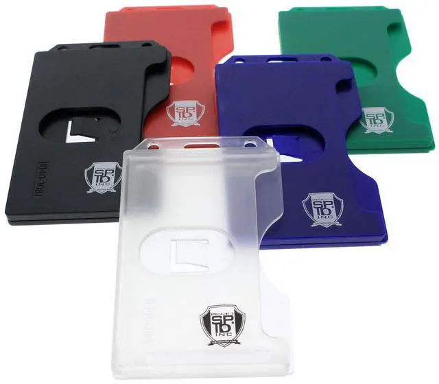 Main image of Bulk 50 Pack - Hard Plastic Badge Holder Vertical - Side Load 2 Card Protector - Multiple Card ID Badge Holders - Heavy Duty Rigid/Hard Plastic by (Assorted Colors)