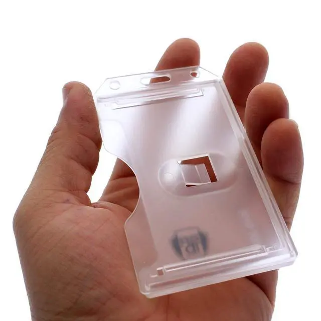 Alt view image 3 of 7 - Bulk 50 Pack - Hard Plastic Badge Holder Vertical - Side Load 2 Card Protector - Multiple Card ID Badge Holders - Heavy Duty Rigid/Hard Plastic by (Assorted Colors)
