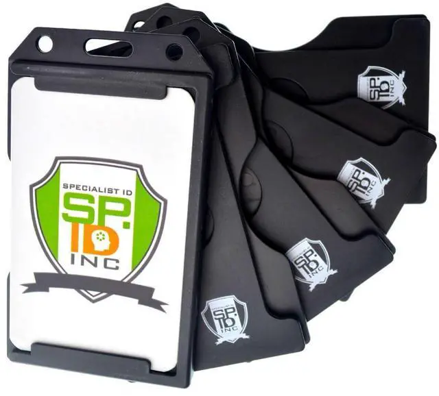 Main image of Bulk 50 Pack - Black Hard Plastic Badge Holder Vertical - Side Load 2 Card Protector - Multiple Card ID Badge Holders - Heavy Duty Rigid/Hard Plastic by (Black)