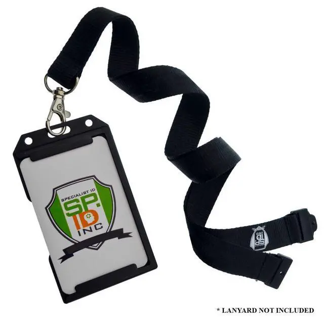 Alt view image 7 of 7 - Bulk 50 Pack - Black Hard Plastic Badge Holder Vertical - Side Load 2 Card Protector - Multiple Card ID Badge Holders - Heavy Duty Rigid/Hard Plastic by (Black)