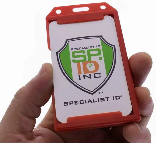 Alt view image 4 of 7 - Bulk 50 Pack - Red Hard Plastic Badge Holder Vertical - Side Load 2 Card Protector - Multiple Card ID Badge Holders - Heavy Duty Rigid/Hard Plastic by (Red)