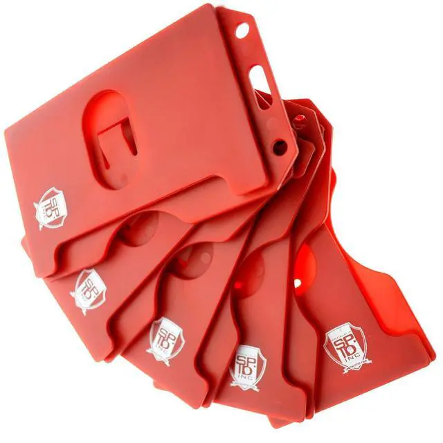 Alt view image 3 of 7 - Bulk 50 Pack - Red Hard Plastic Badge Holder Vertical - Side Load 2 Card Protector - Multiple Card ID Badge Holders - Heavy Duty Rigid/Hard Plastic by (Red)